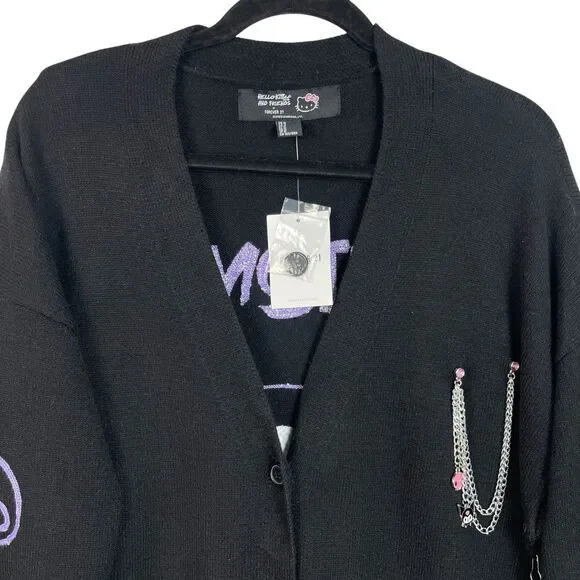 Hello Kitty Kuromi Cardigan Medium Black Graphic Button Up Sweater Forever 21 - Picture 2 of 10